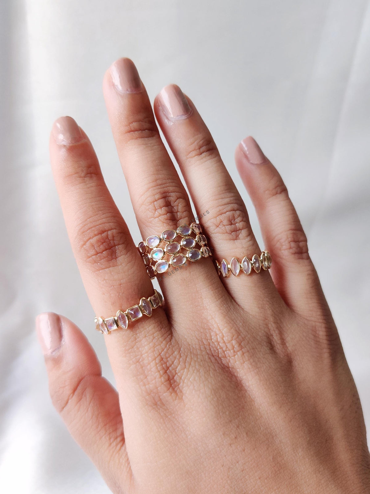 14K Solid Gold Natural Rainbow Moonstone Ring, Gemstone Stacking Ring