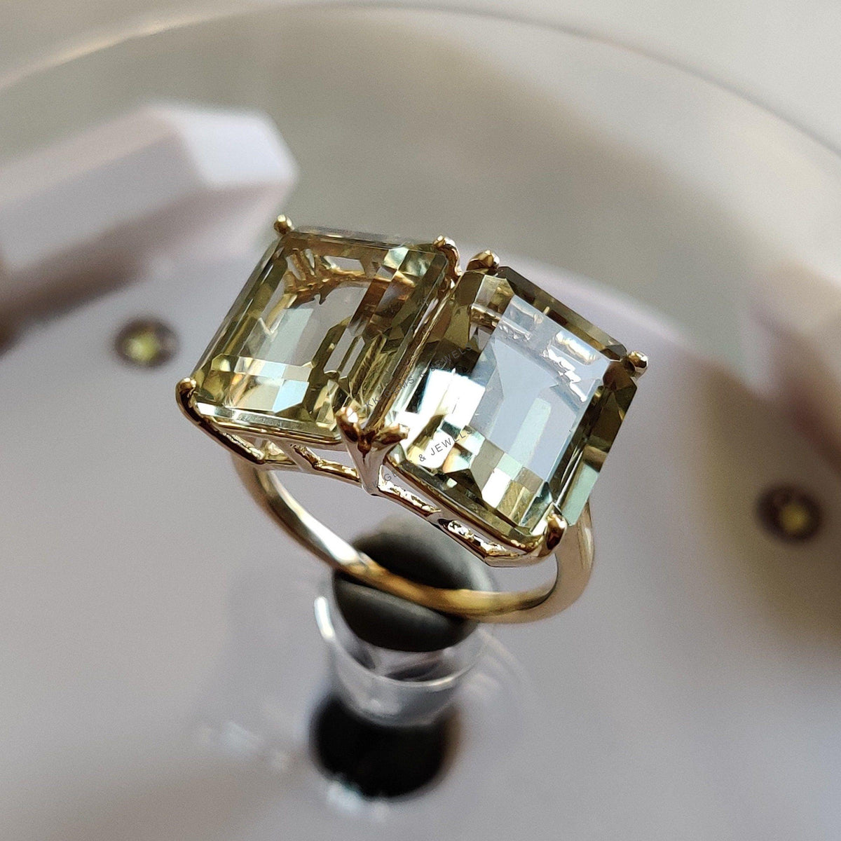 Natural AAA Grade Green Amethyst Ring, 14k Solid Yellow Gold, February Birthstone
