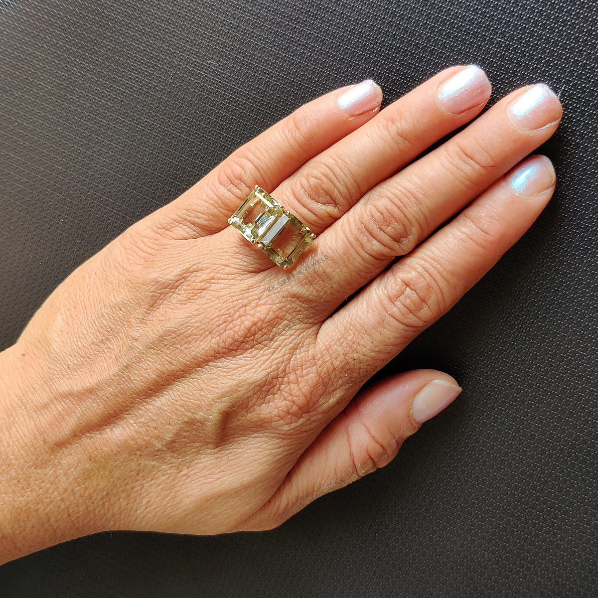 Natural AAA Grade Green Amethyst Ring, 14k Solid Yellow Gold, February Birthstone