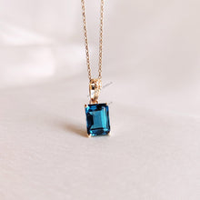 14K Solid Gold Natural London Blue Topaz Pendant - December Birthstone Jewelry