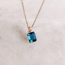 14K Solid Gold Natural London Blue Topaz Pendant - December Birthstone Jewelry