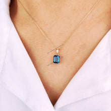 14K Solid Gold Natural London Blue Topaz Pendant - December Birthstone Jewelry