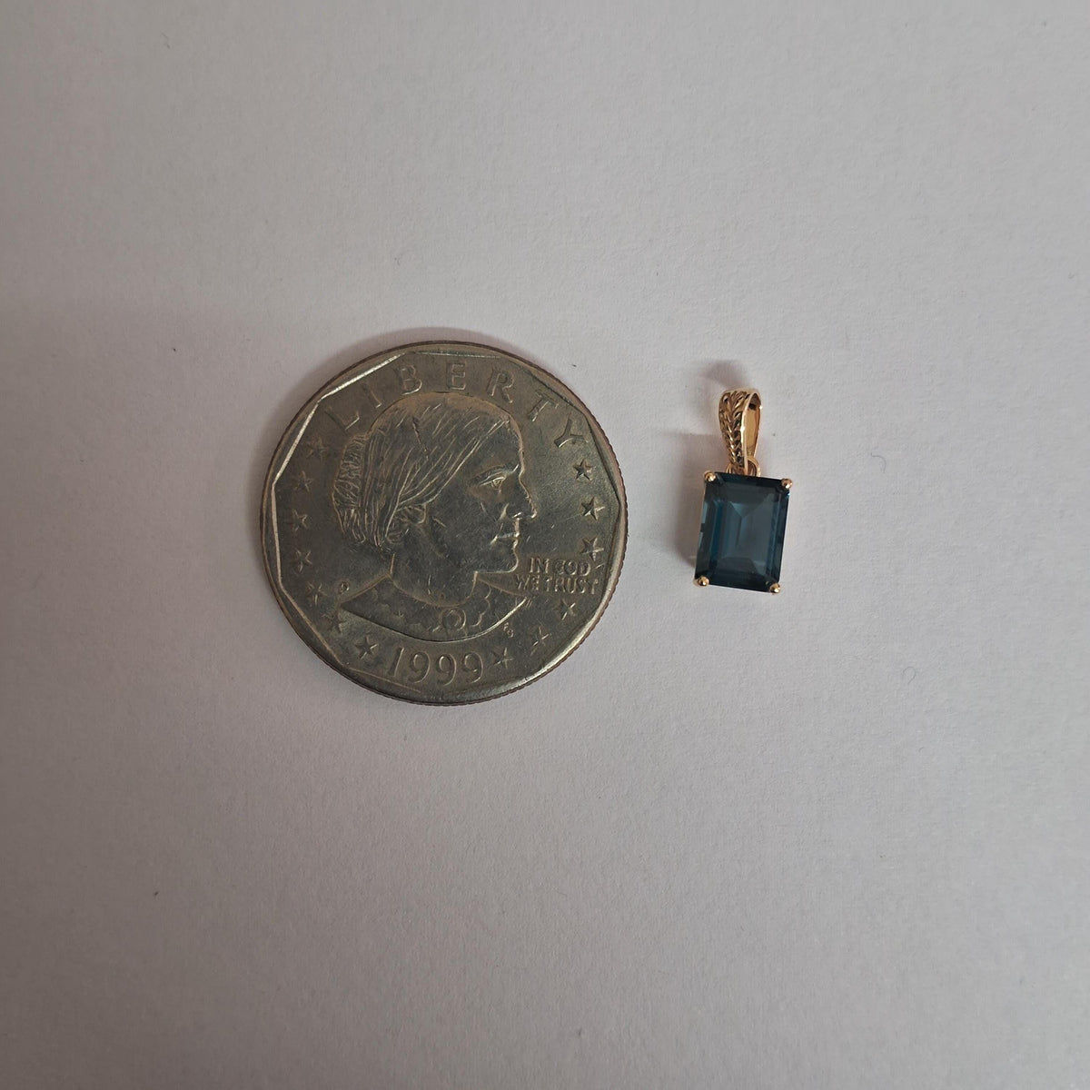 14K Solid Gold Natural London Blue Topaz Pendant - December Birthstone Jewelry