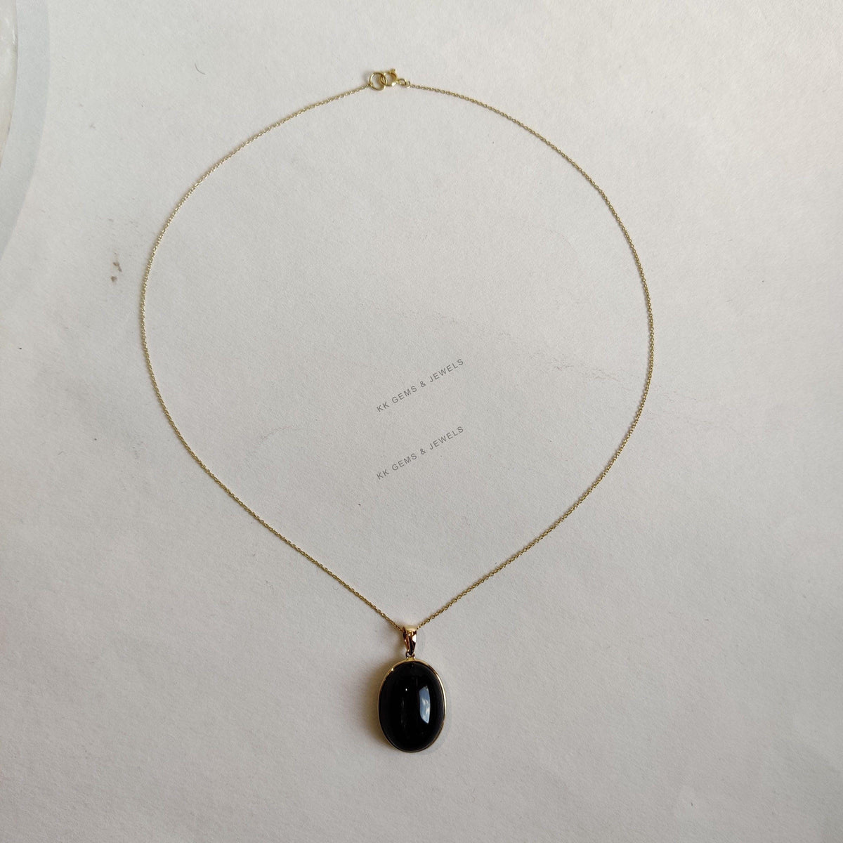 14K Solid Gold Natural Black Star Diopside Pendant, Oval Bezel, March Birthstone