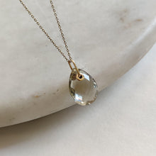 Natural Green Amethyst Pendant, 14K Solid Yellow Gold, Pear Briolette, February Birthstone
