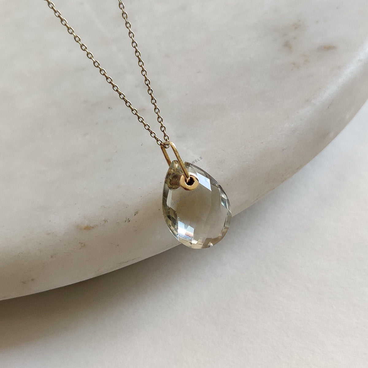 Natural Green Amethyst Pendant, 14K Solid Yellow Gold, Pear Briolette, February Birthstone