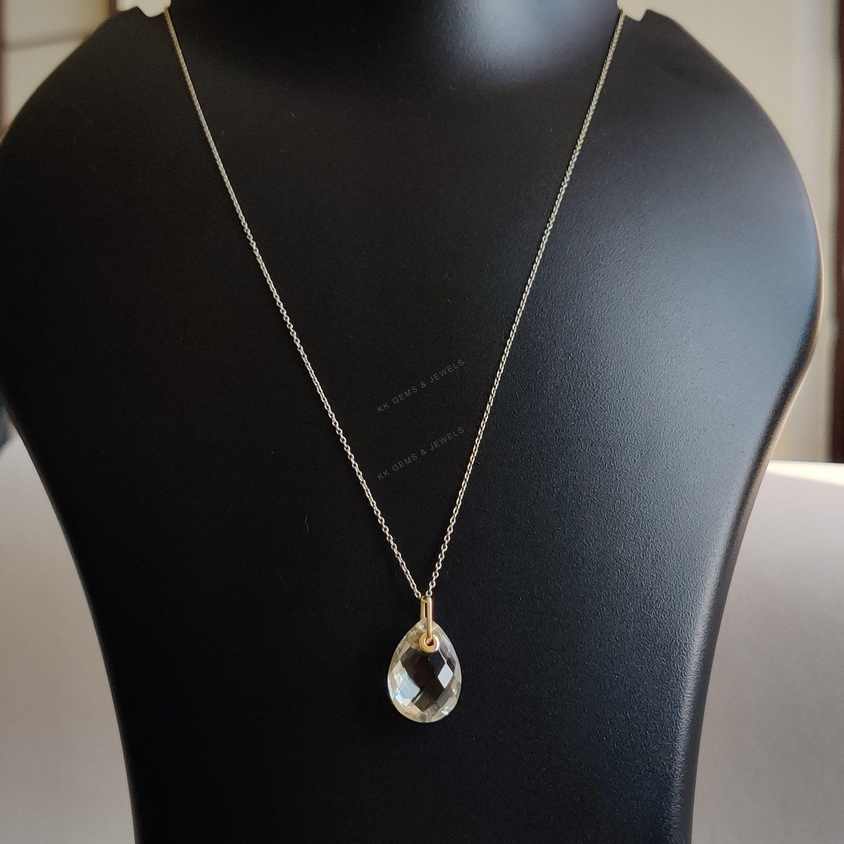 Natural Green Amethyst Pendant, 14K Solid Yellow Gold, Pear Briolette, February Birthstone