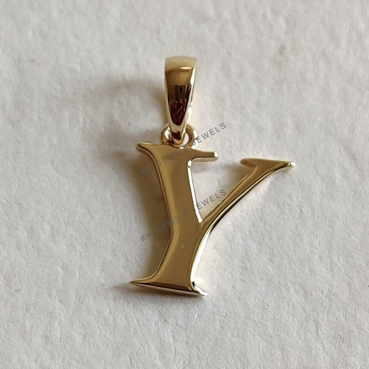 14K Solid Yellow Gold Initial Y Pendant, Alphabet Charm Pendant