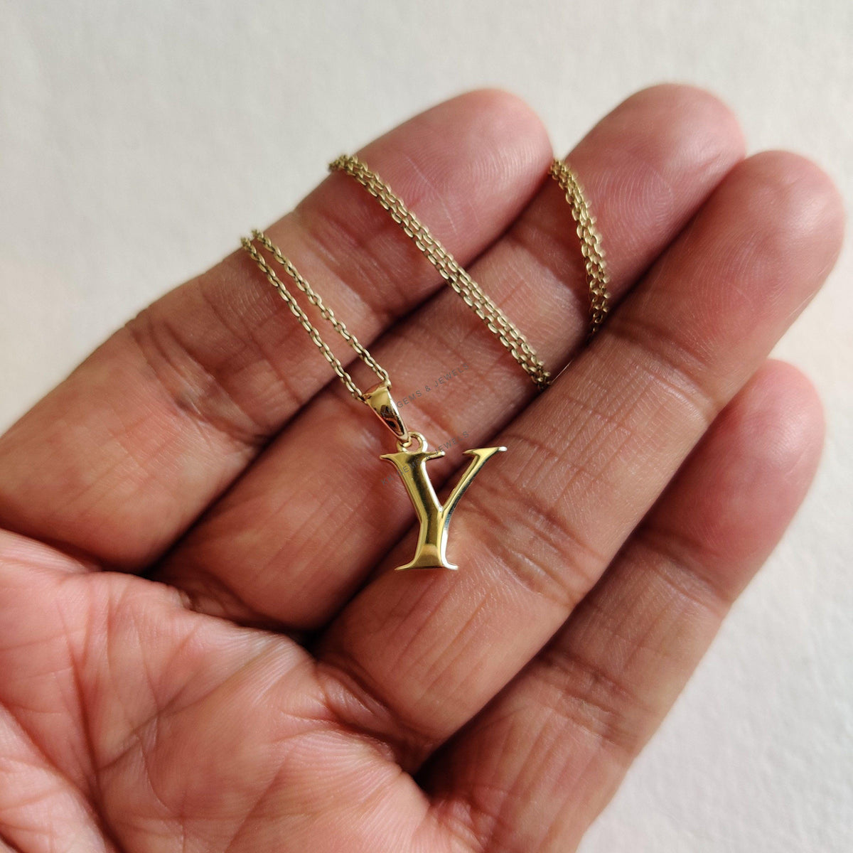14K Solid Yellow Gold Initial Y Pendant, Alphabet Charm Pendant