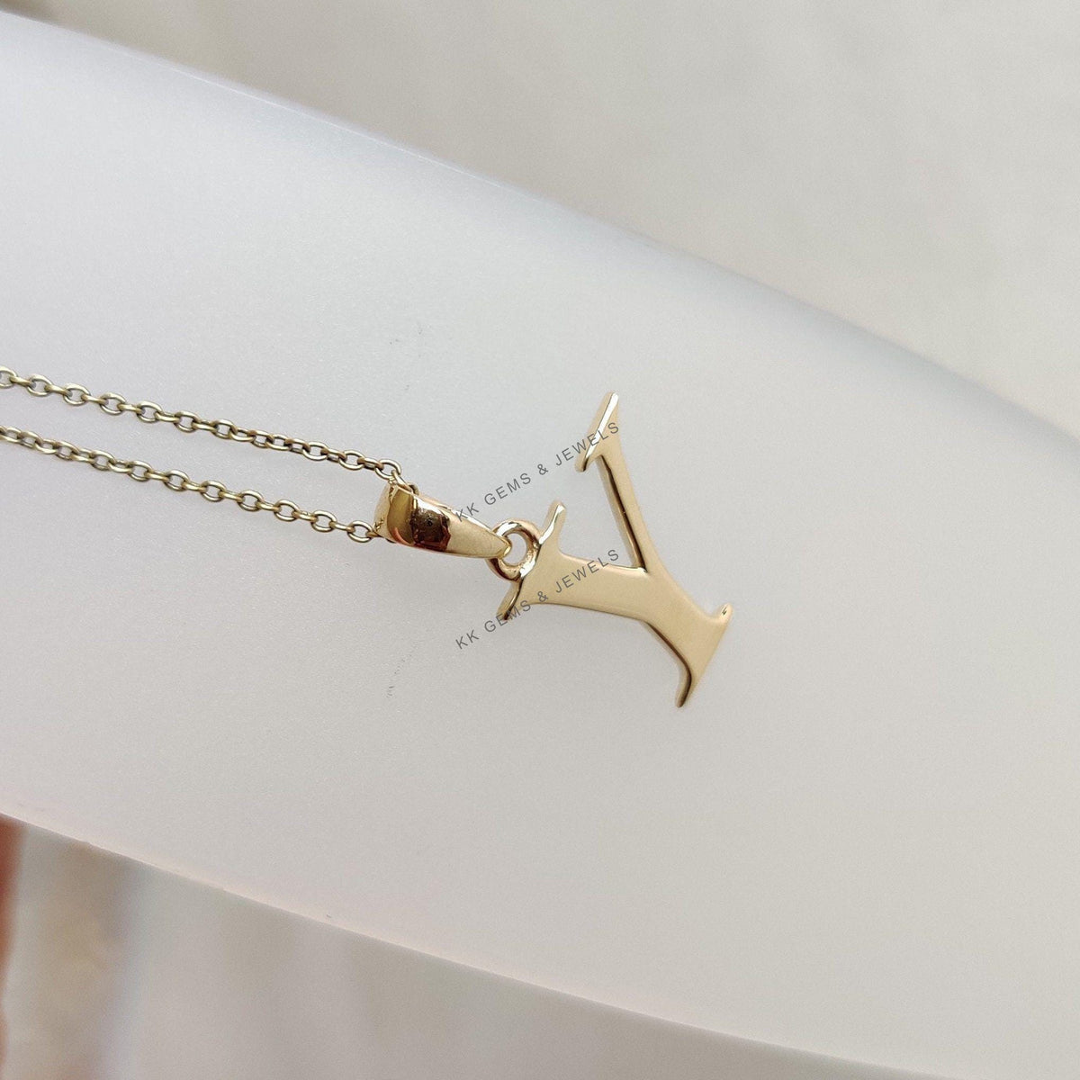 14K Solid Yellow Gold Initial Y Pendant, Alphabet Charm Pendant