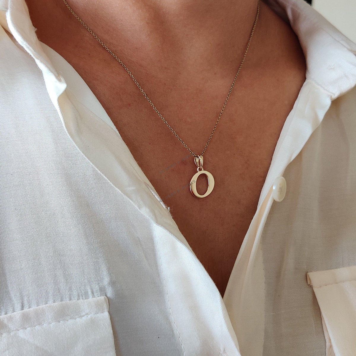 14K Solid Yellow Gold Initial O Pendant, Alphabet Pendant