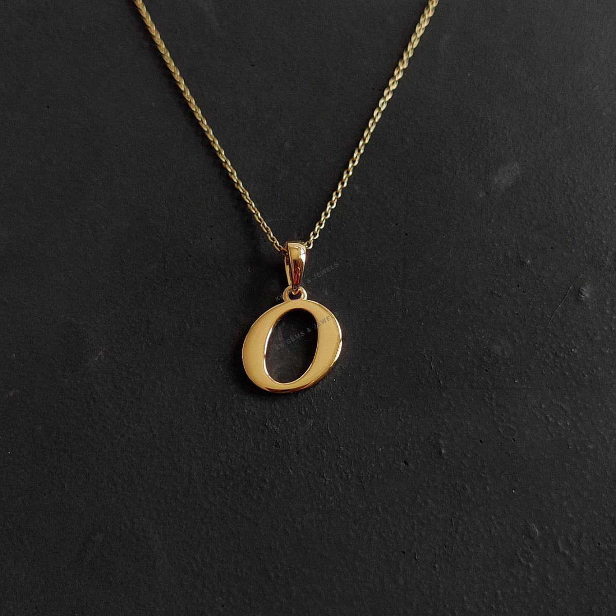 14K Solid Yellow Gold Initial O Pendant, Alphabet Pendant