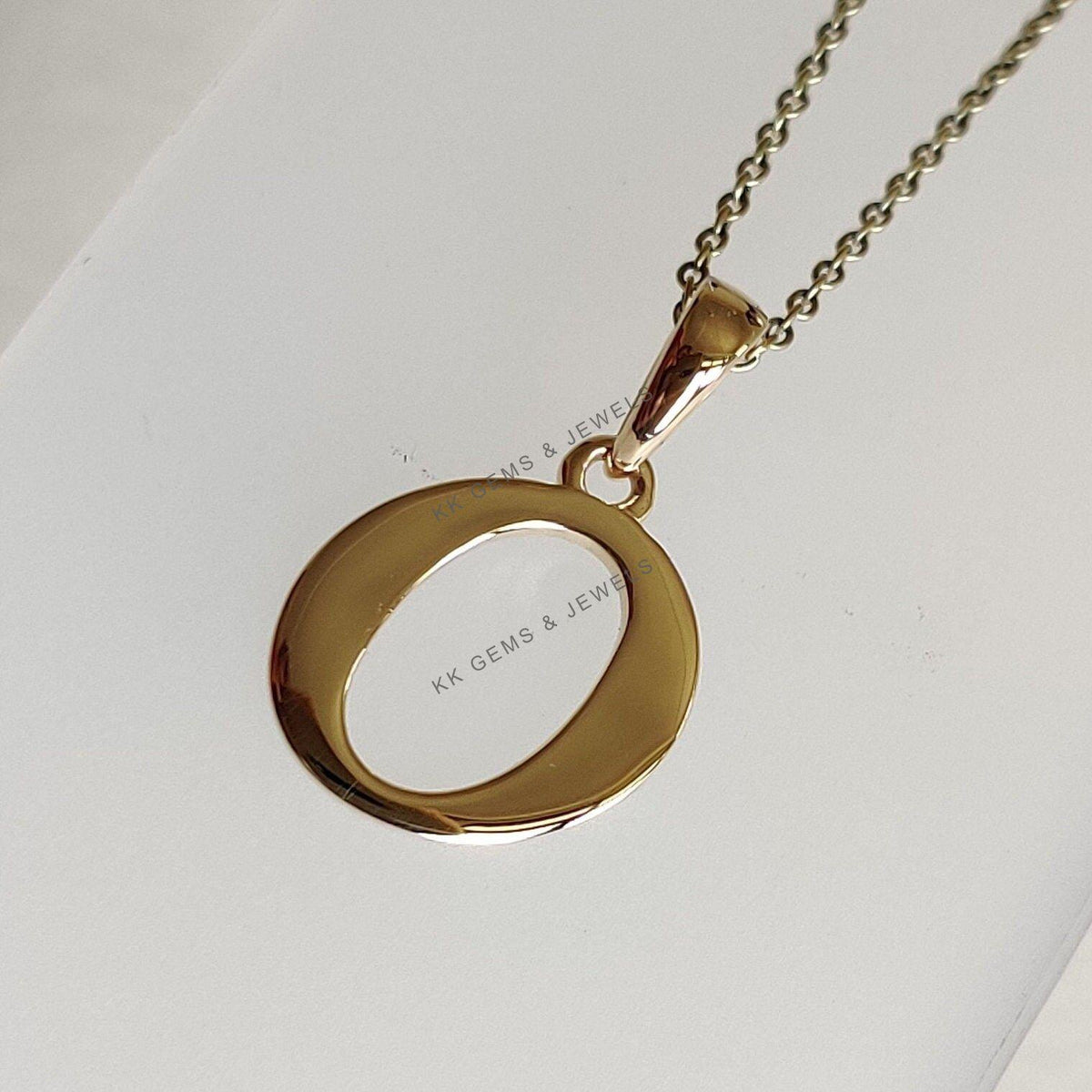 14K Solid Yellow Gold Initial O Pendant, Alphabet Pendant