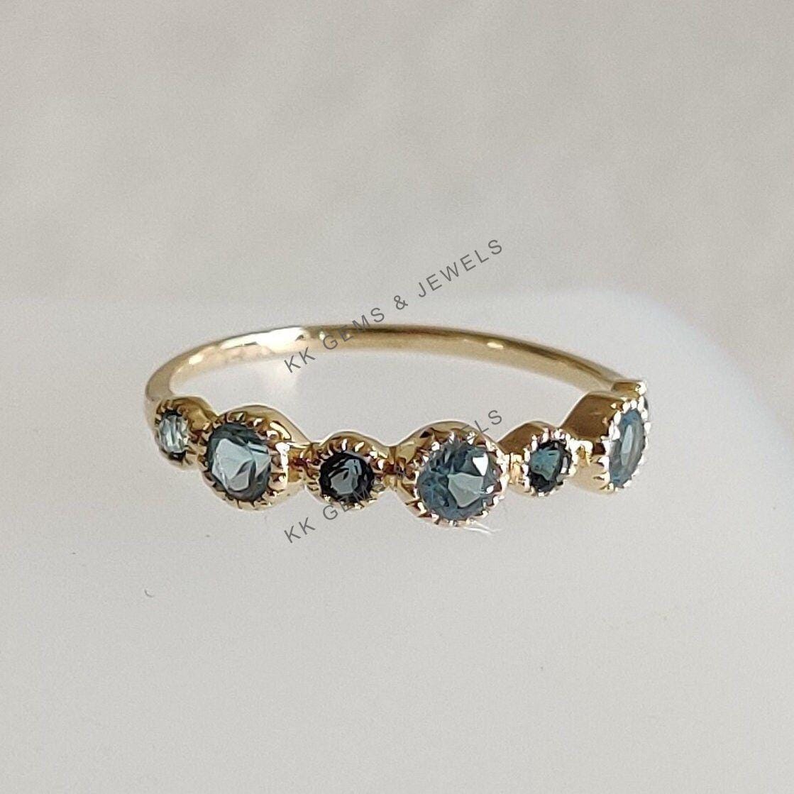 14K Solid Gold Natural Sky & London Blue Topaz Ring, December Birthstone