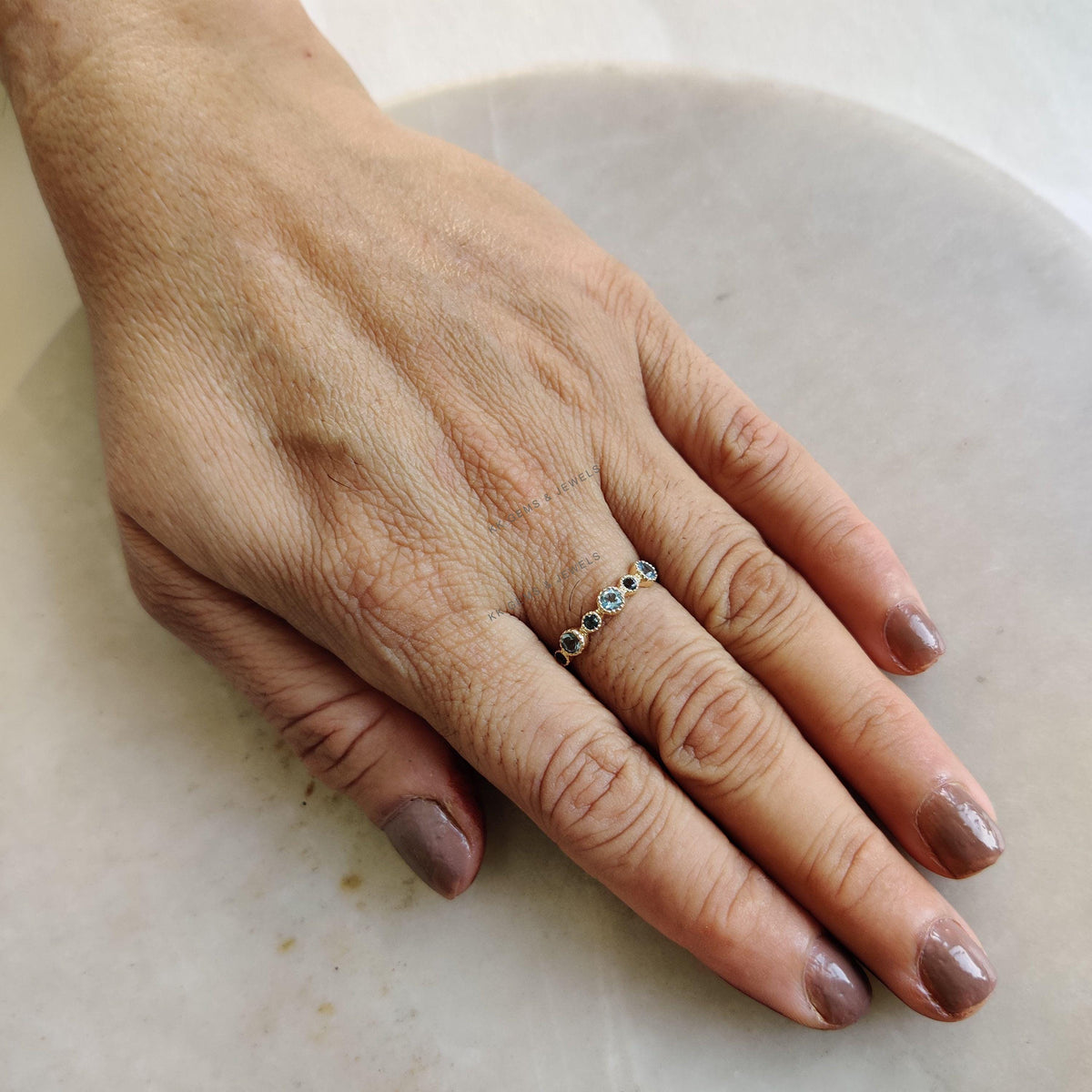 14K Solid Gold Natural Sky & London Blue Topaz Ring, December Birthstone