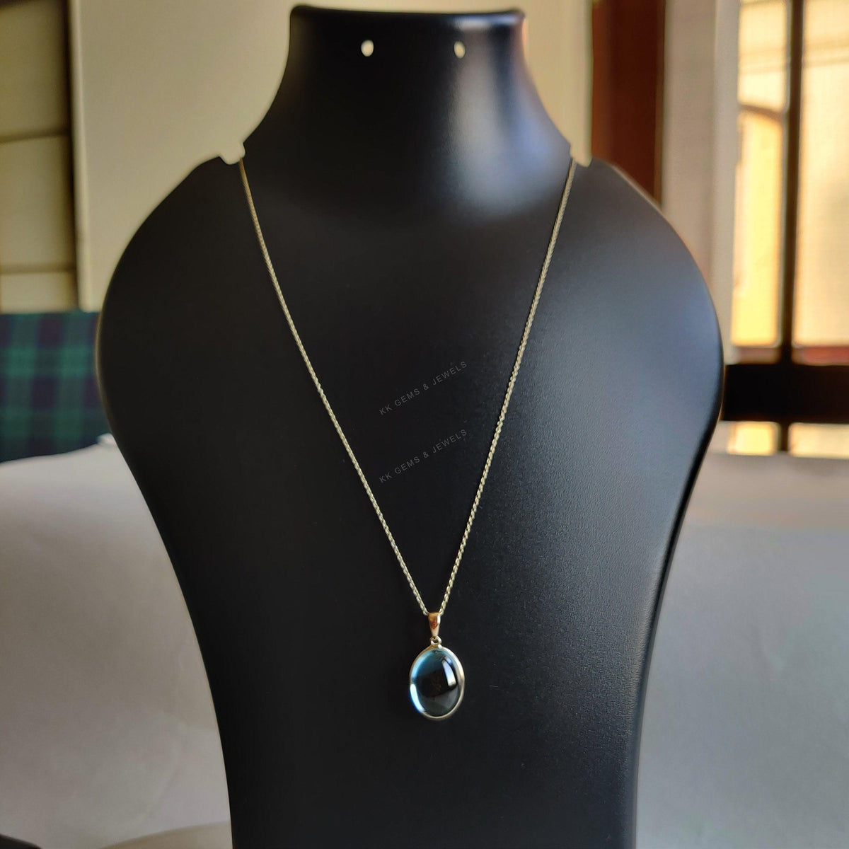 Natural Sky Blue Topaz Pendant, 14K Solid Yellow Gold Bezel Pendant, December Birthstone