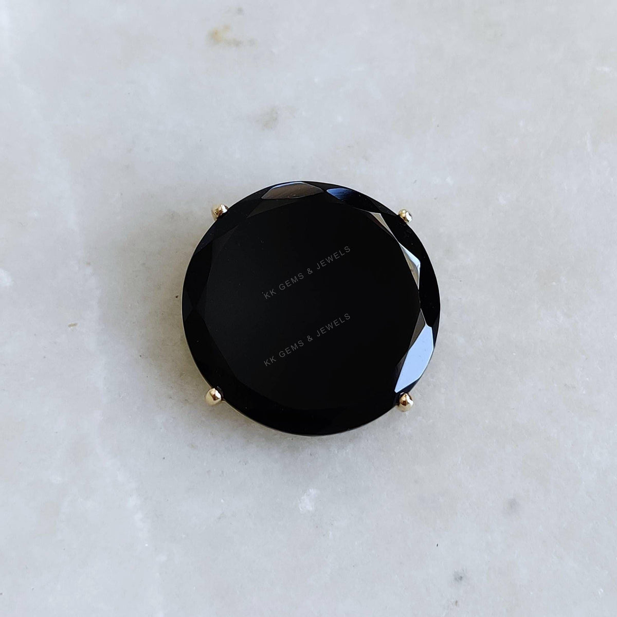 14K Solid Yellow Gold Natural Black Onyx Pendant - December Birthstone