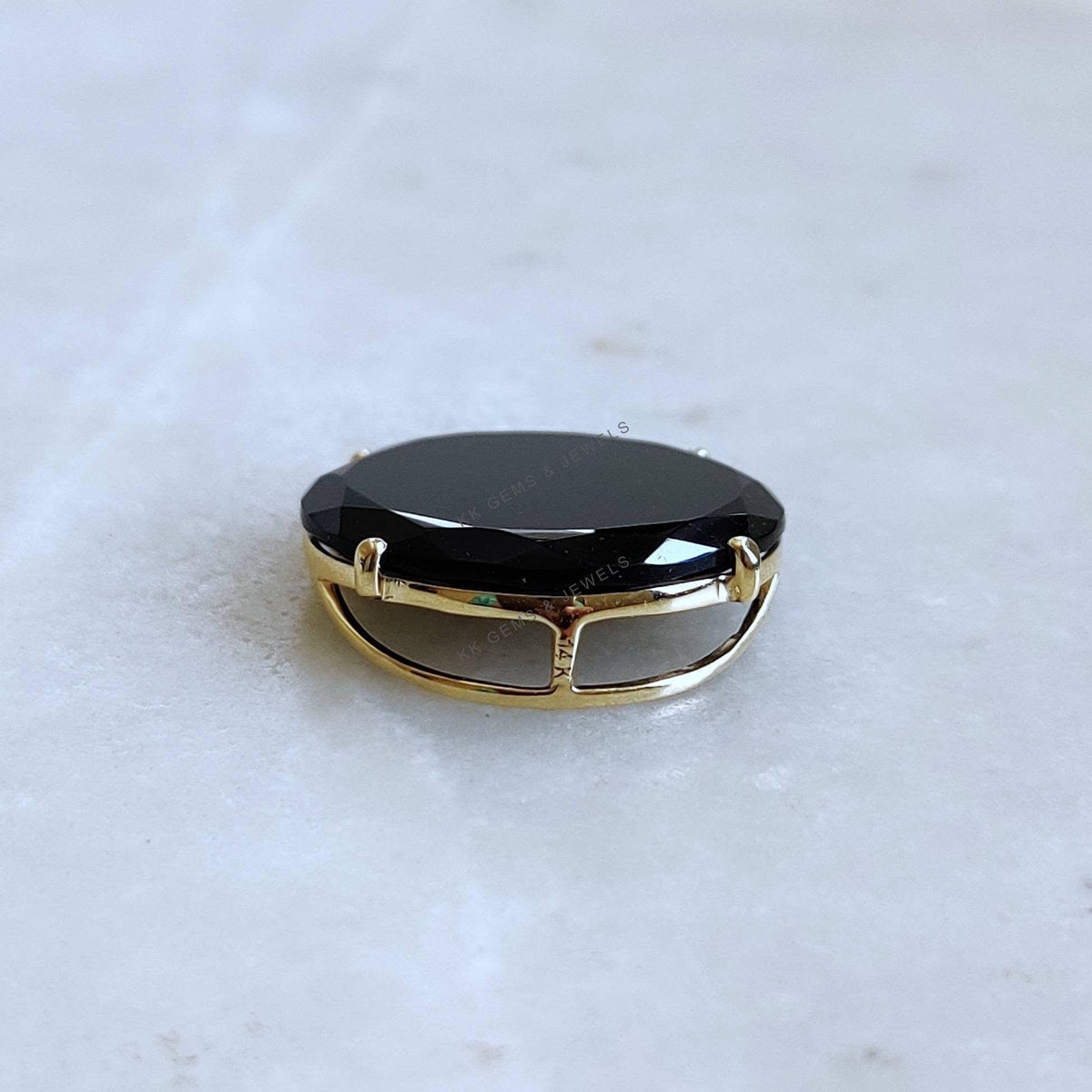 14K Solid Yellow Gold Natural Black Onyx Pendant - December Birthstone