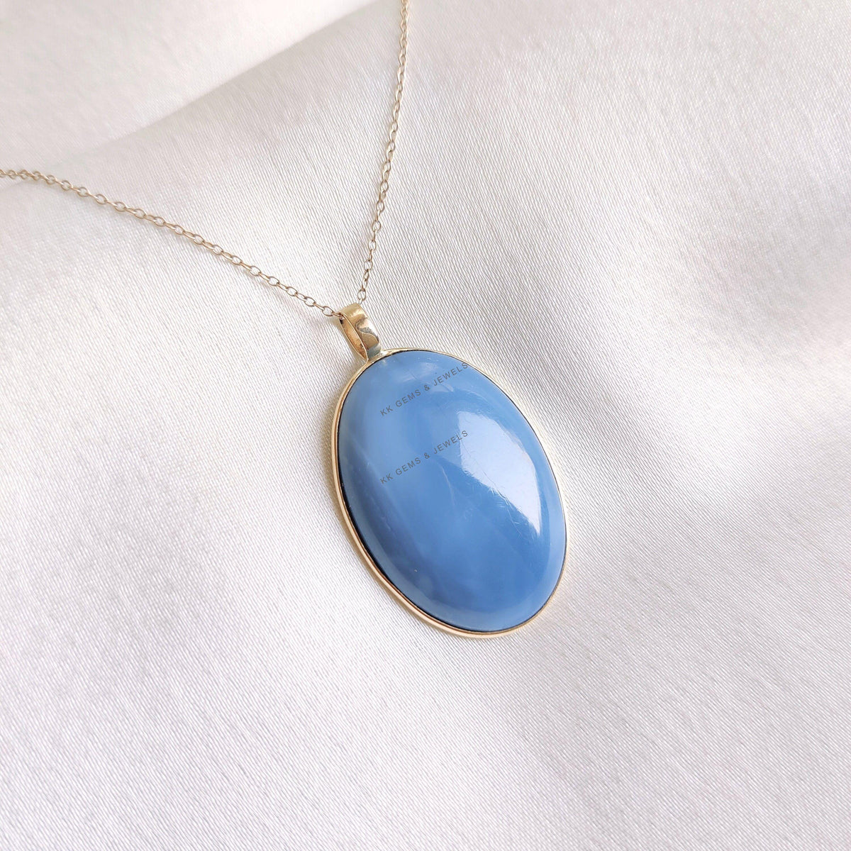 Natural Blue Opal Pendant, 14K Solid Yellow Gold Bezel Pendant, October Birthstone, Christmas Present, Natural Blue Opal Jewelry