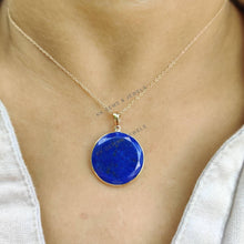14K Solid Gold Natural Lapis Lazuli Pendant, Round Bezel Pendant, September Birthstone