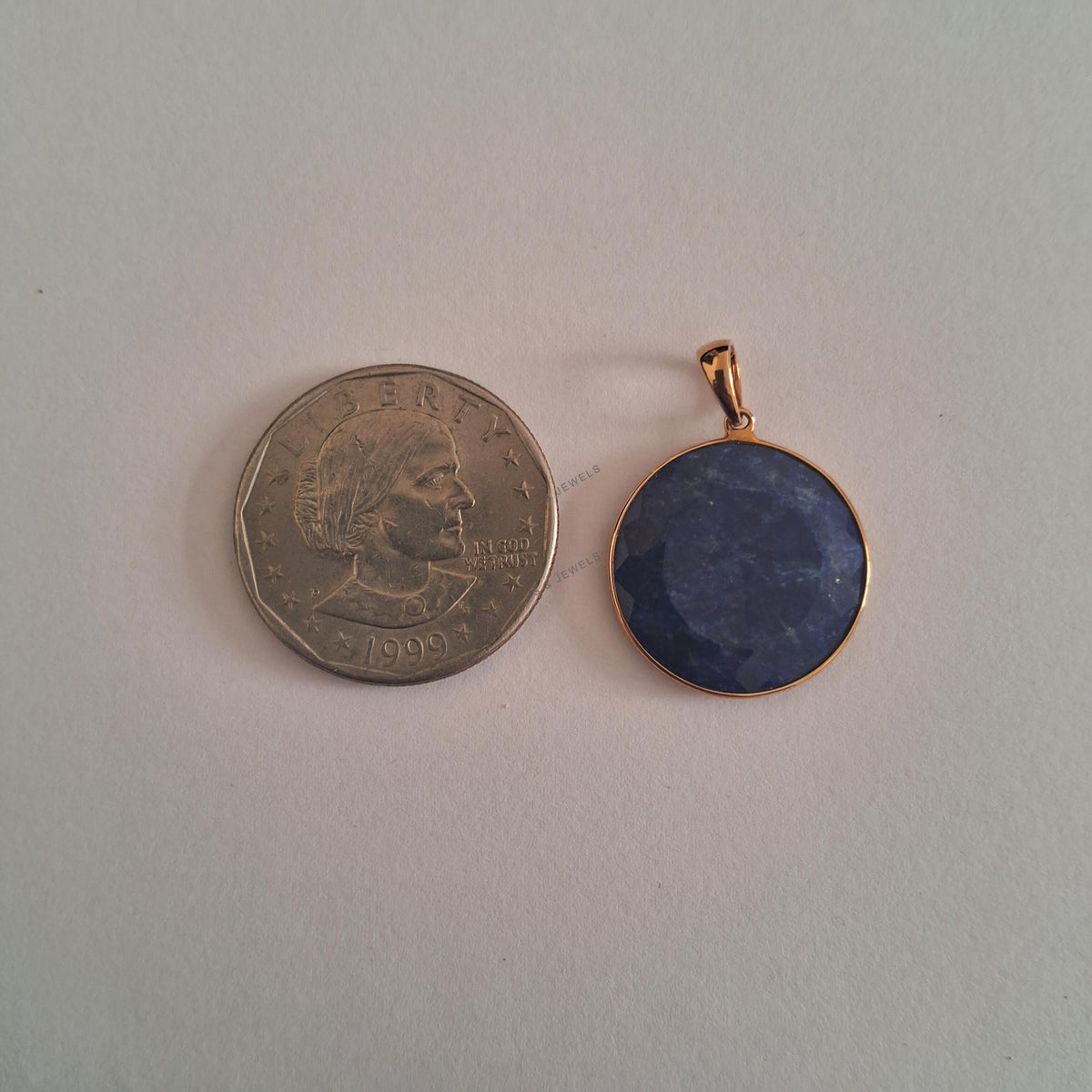 14K Solid Gold Natural Lapis Lazuli Pendant, Round Bezel Pendant, September Birthstone