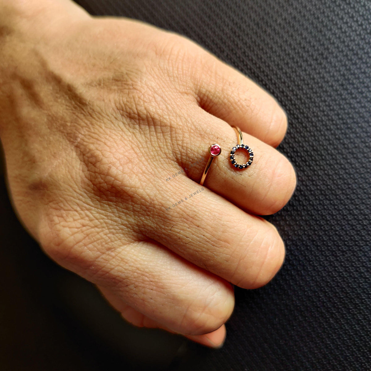 Natural Ruby & Blue Sapphire 14K Solid Yellow Gold Ring, July Birthstone