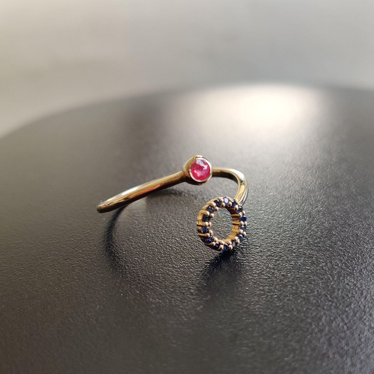 Natural Ruby & Blue Sapphire 14K Solid Yellow Gold Ring, July Birthstone