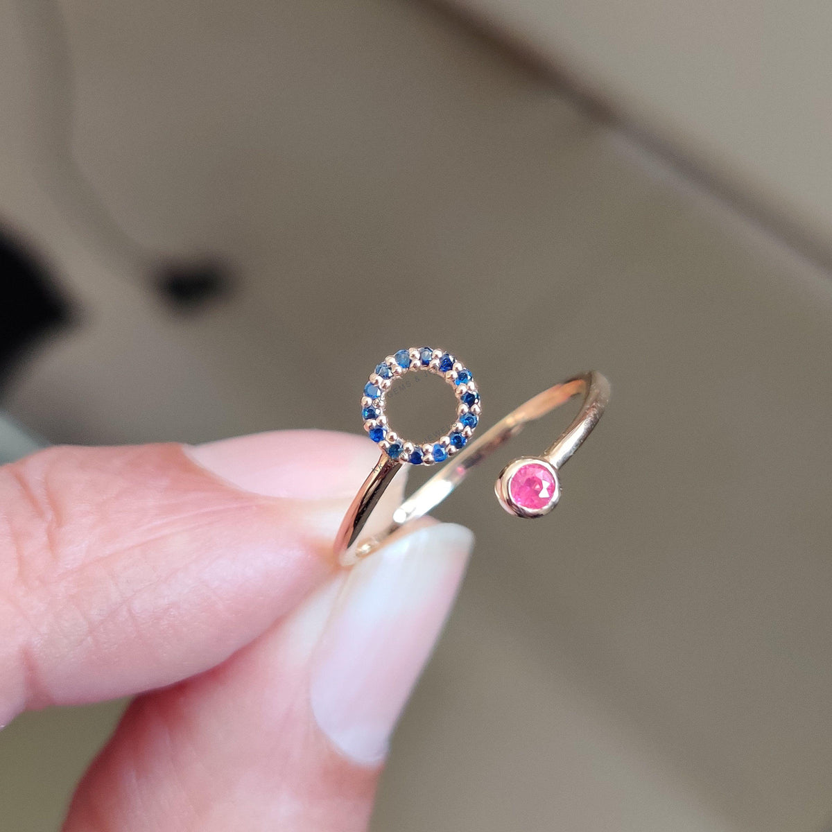 Natural Ruby & Blue Sapphire 14K Solid Yellow Gold Ring, July Birthstone