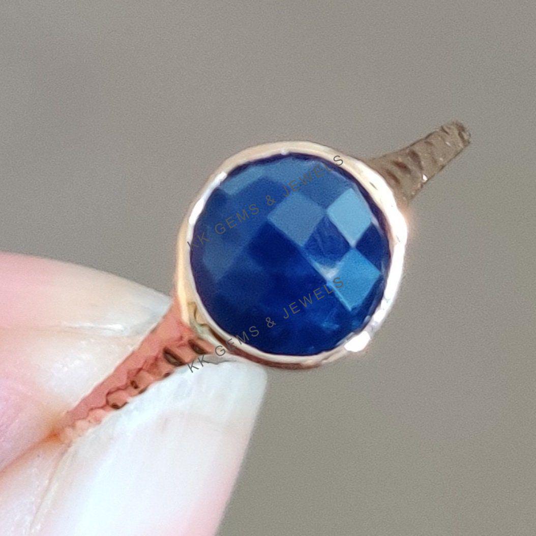 Natural Blue Sapphire Ring, 14K Solid Yellow Gold, September Birthstone