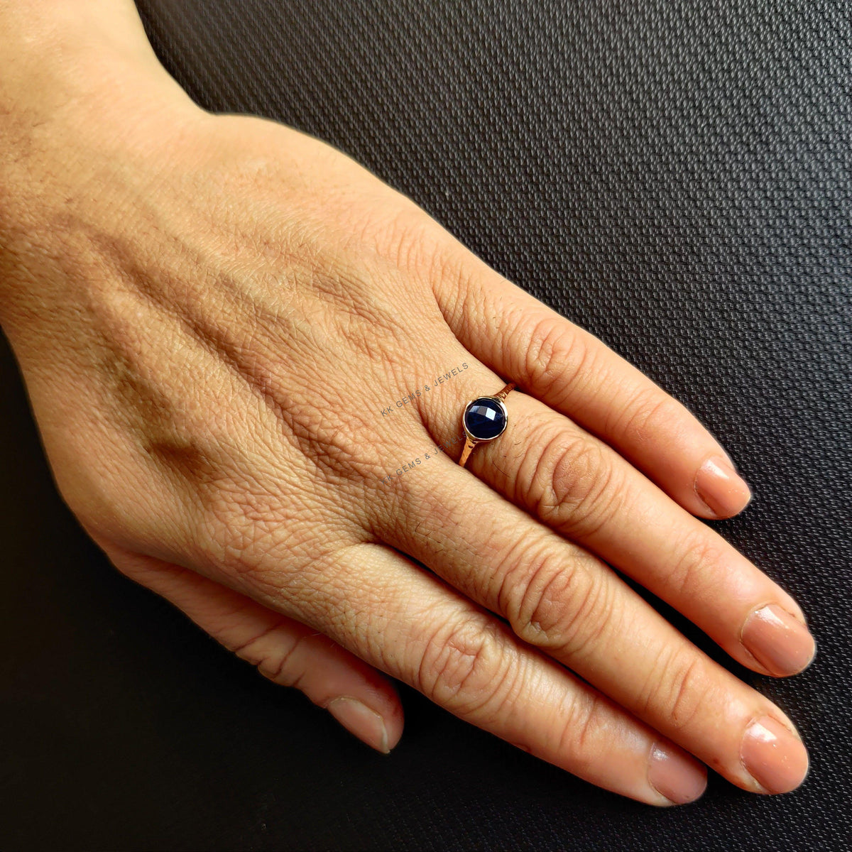 Natural Blue Sapphire Ring, 14K Solid Yellow Gold, September Birthstone