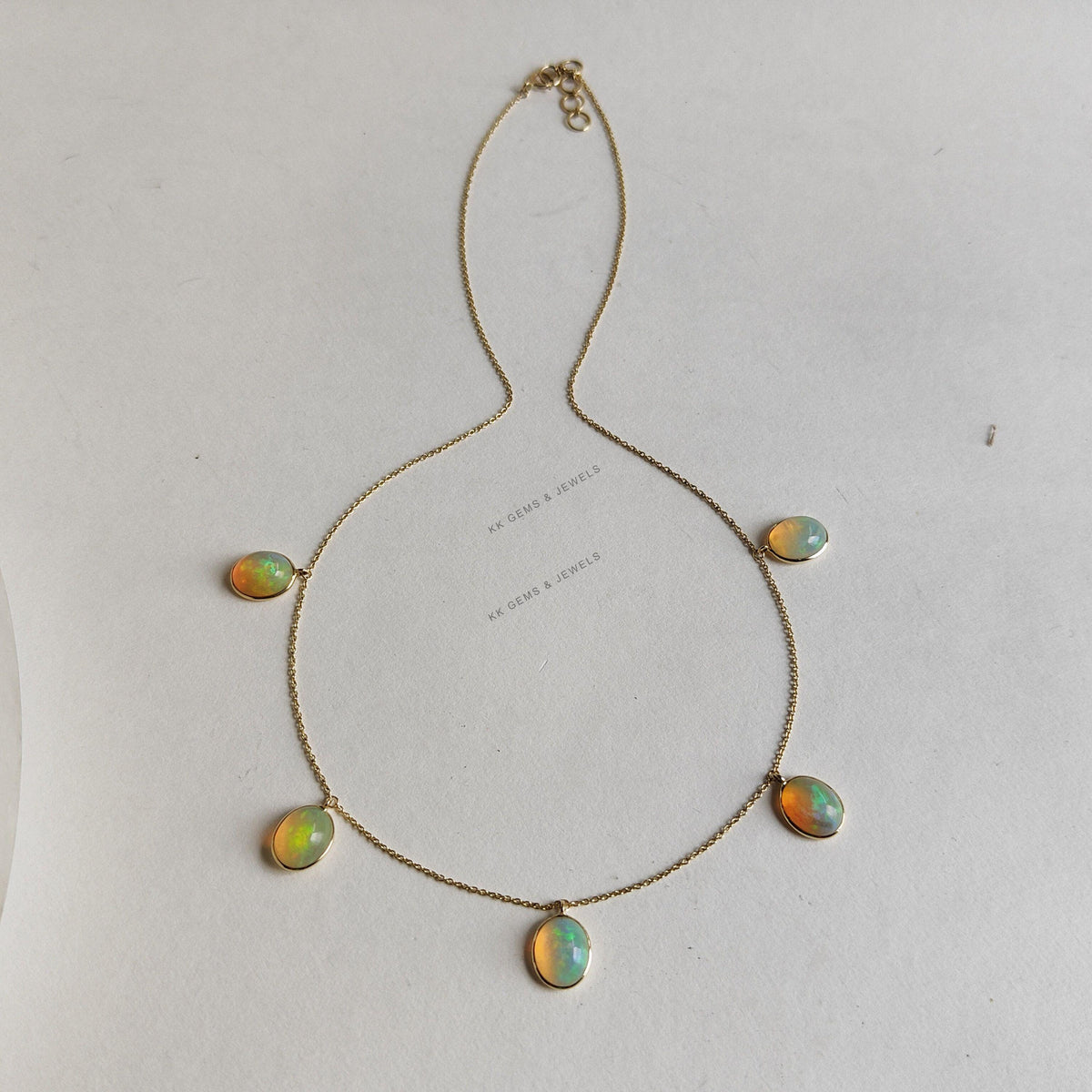 14K Solid Gold Natural Ethiopian Opal Pendant Necklace, October Birthstone