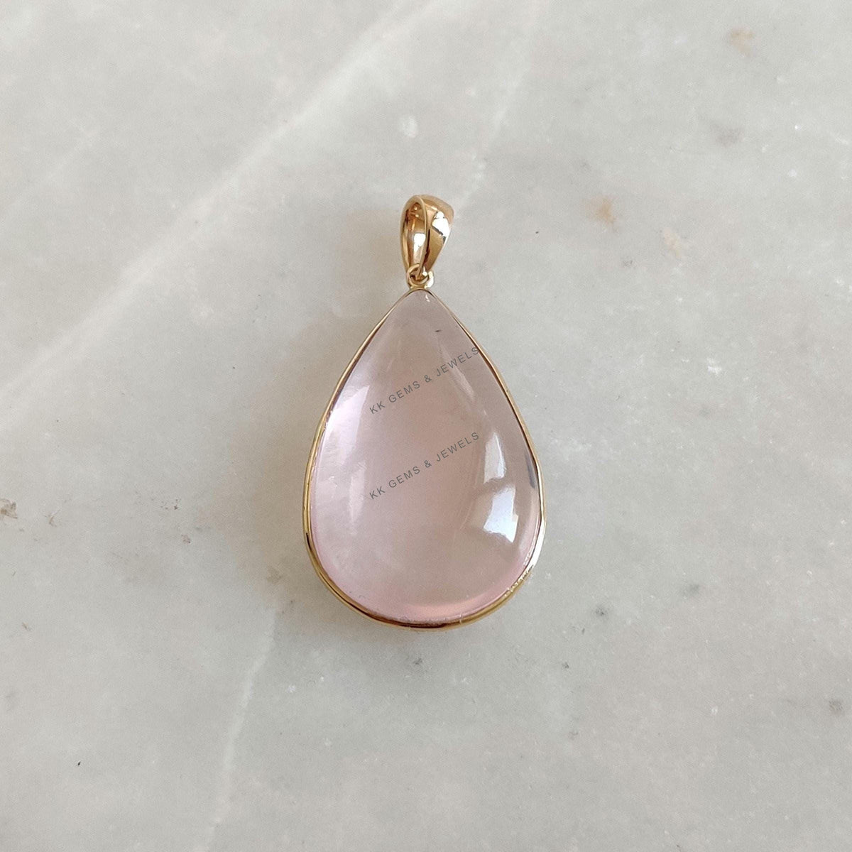 Natural Rose Quartz Pendant: 14K Solid Yellow Gold Pear Bezel Pendant, Christmas Present