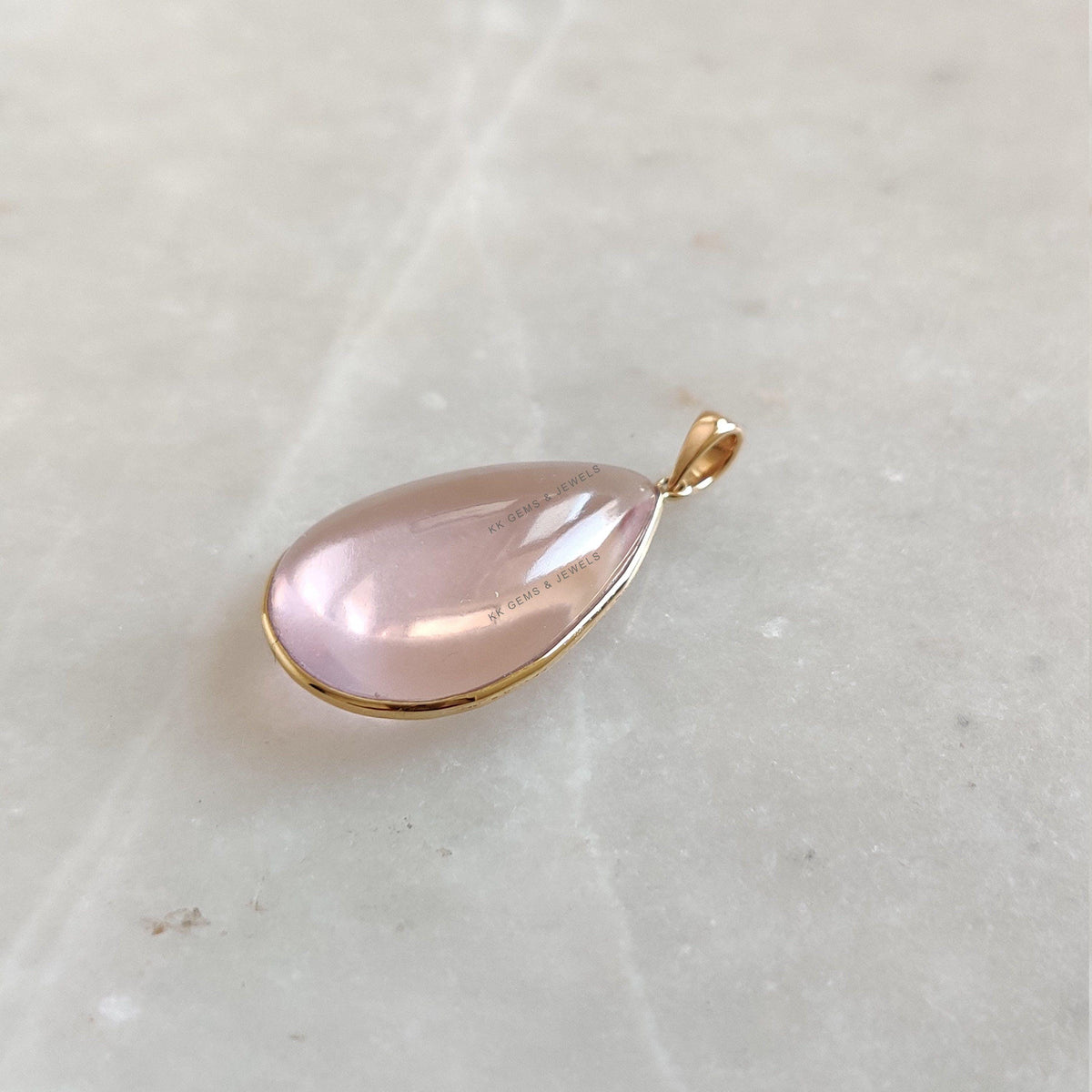 Natural Rose Quartz Pendant: 14K Solid Yellow Gold Pear Bezel Pendant, Christmas Present