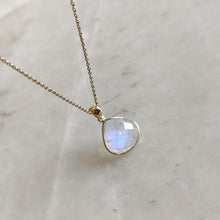 14K Solid Gold Natural Rainbow Moonstone Pendant - June Birthstone