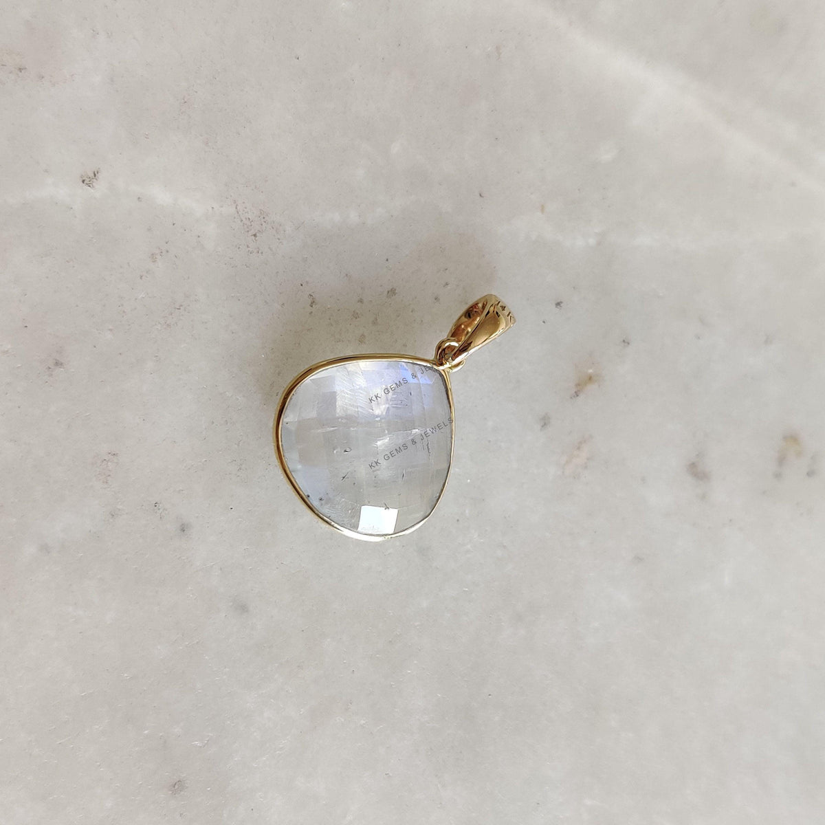 14K Solid Gold Natural Rainbow Moonstone Pendant - June Birthstone