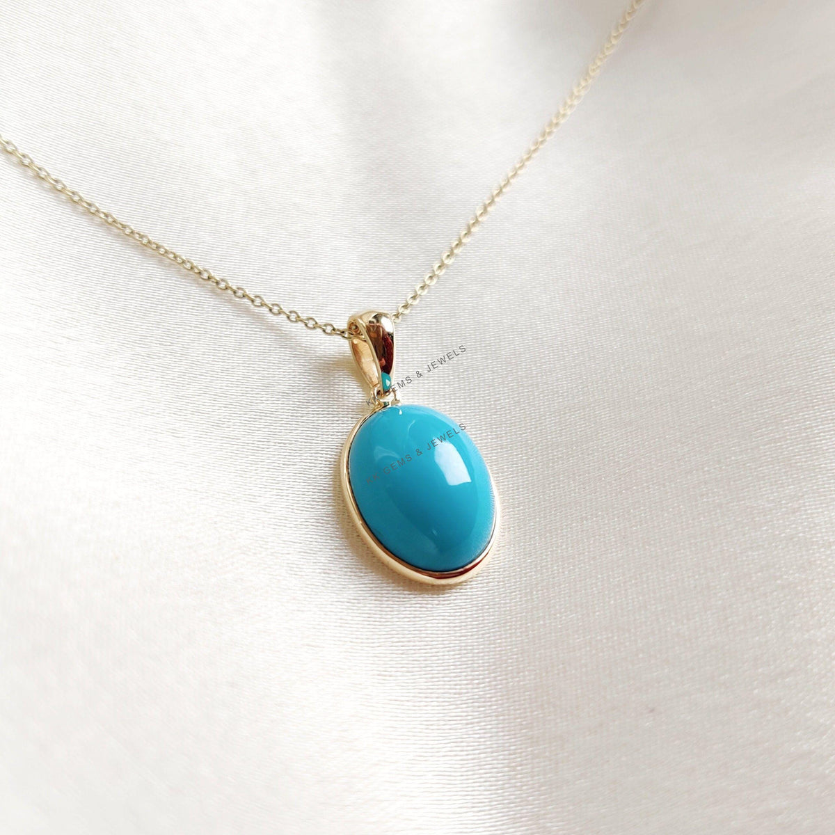 Natural Sleeping Beauty Turquoise Pendant: 14K Solid Yellow Gold, December Birthstone