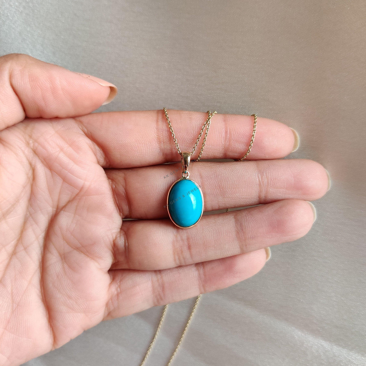 Natural Sleeping Beauty Turquoise Pendant: 14K Solid Yellow Gold, December Birthstone