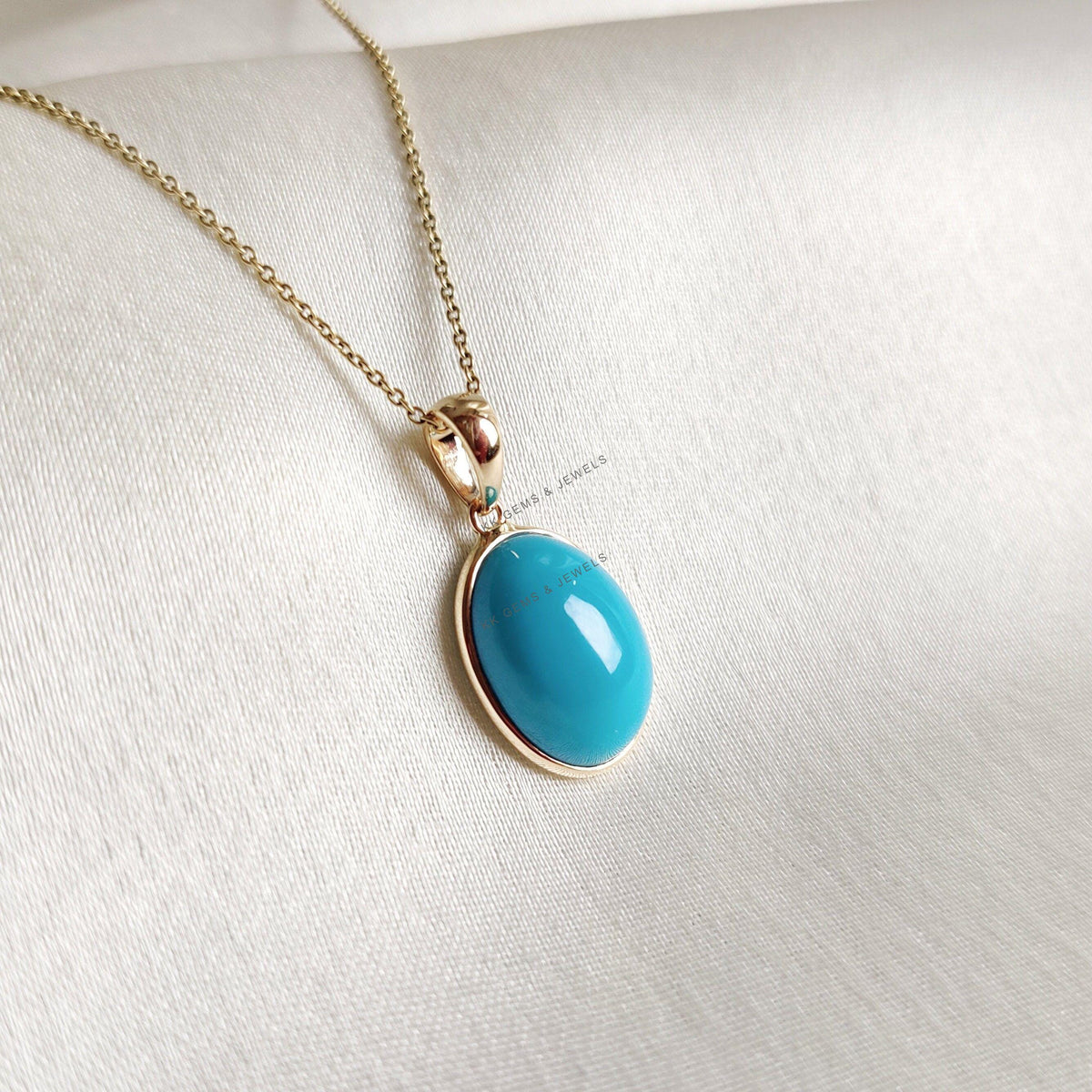 Natural Sleeping Beauty Turquoise Pendant: 14K Solid Yellow Gold, December Birthstone