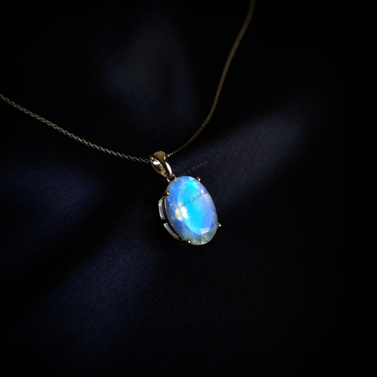14K Solid Gold Natural Rainbow Moonstone Pendant: June Birthstone Jewelry