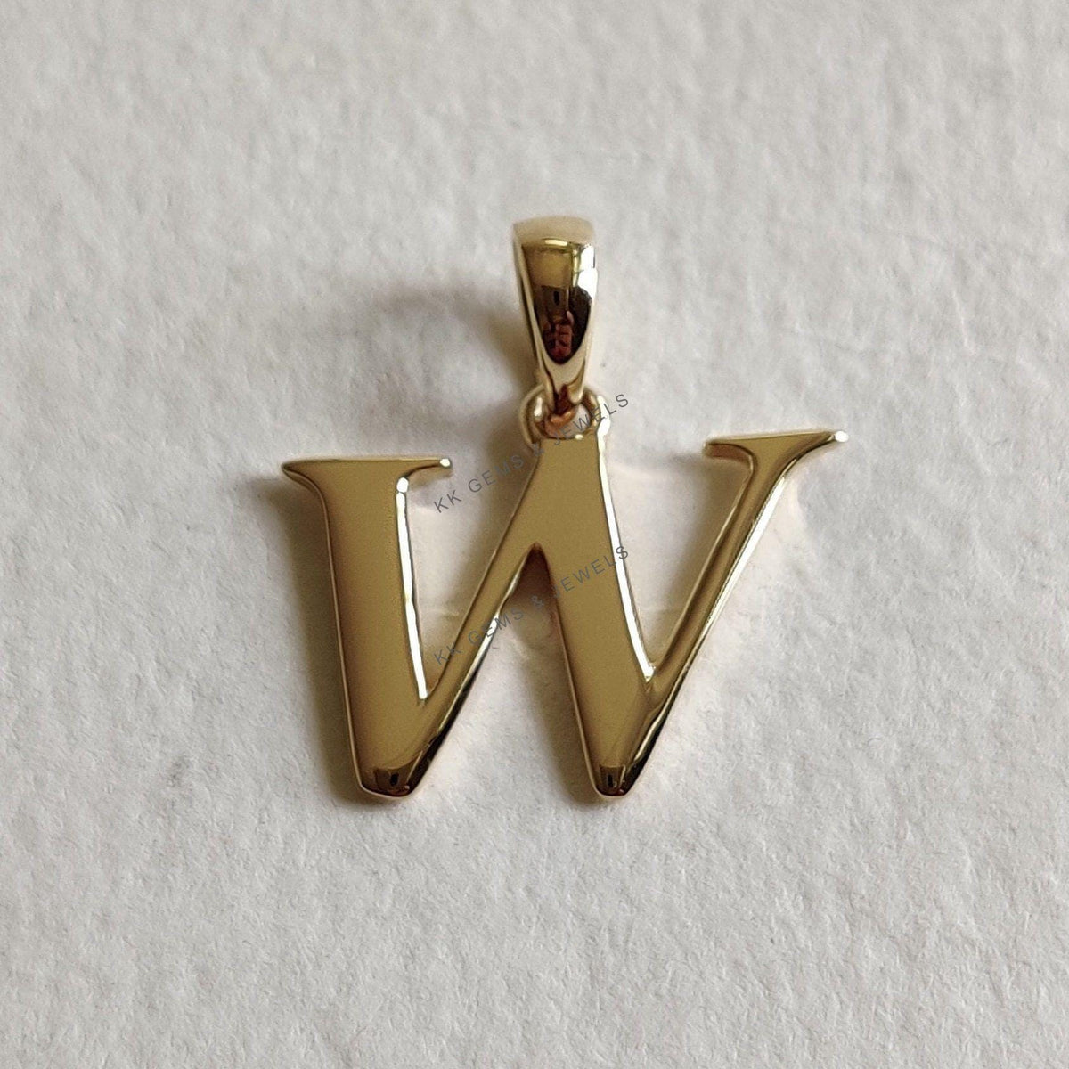 14K Solid Yellow Gold Initial W Pendant, Letter Pendant