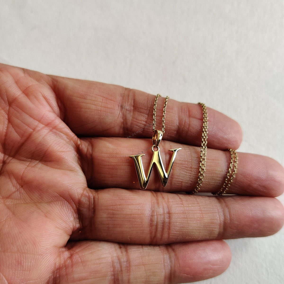 14K Solid Yellow Gold Initial W Pendant, Letter Pendant