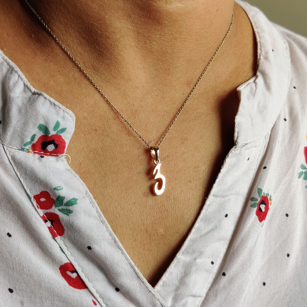 14K Solid Gold Number 3 Pendant: Dainty Birthday Gift