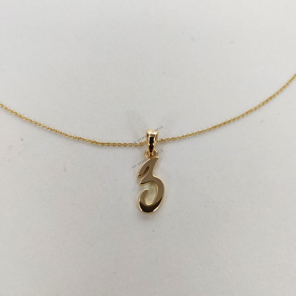 14K Solid Gold Number 3 Pendant: Dainty Birthday Gift