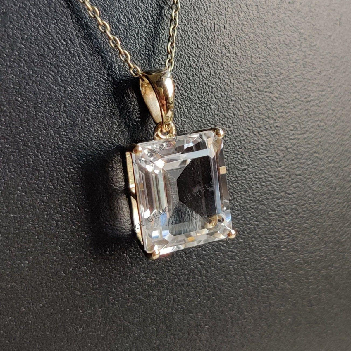Natural White Topaz Pendant, 14K Solid Yellow Gold, November Birthstone