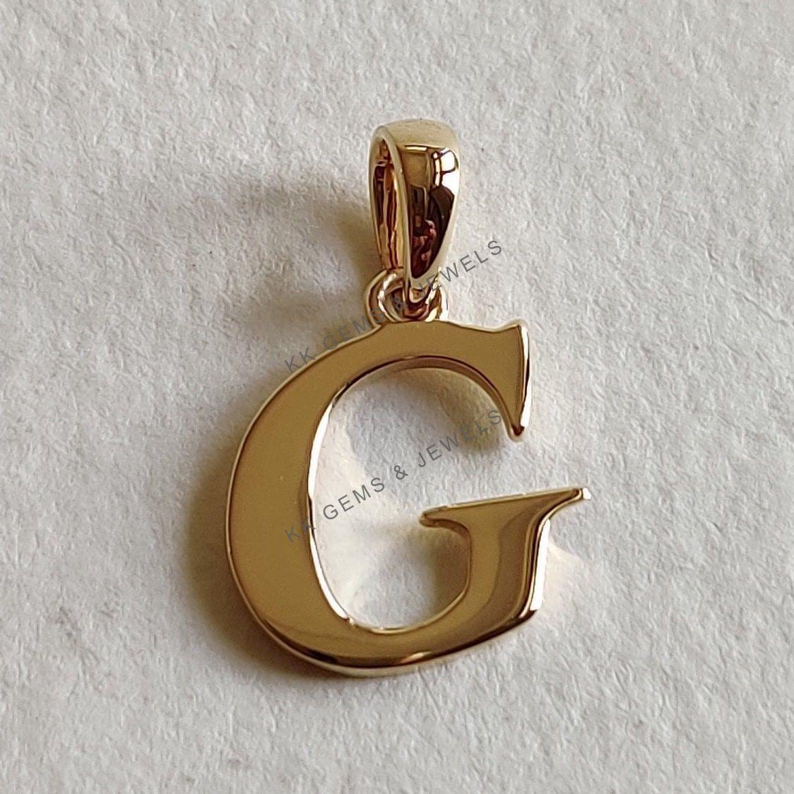 14K Solid Yellow Gold Initial G Pendant, Alphabet  Charm