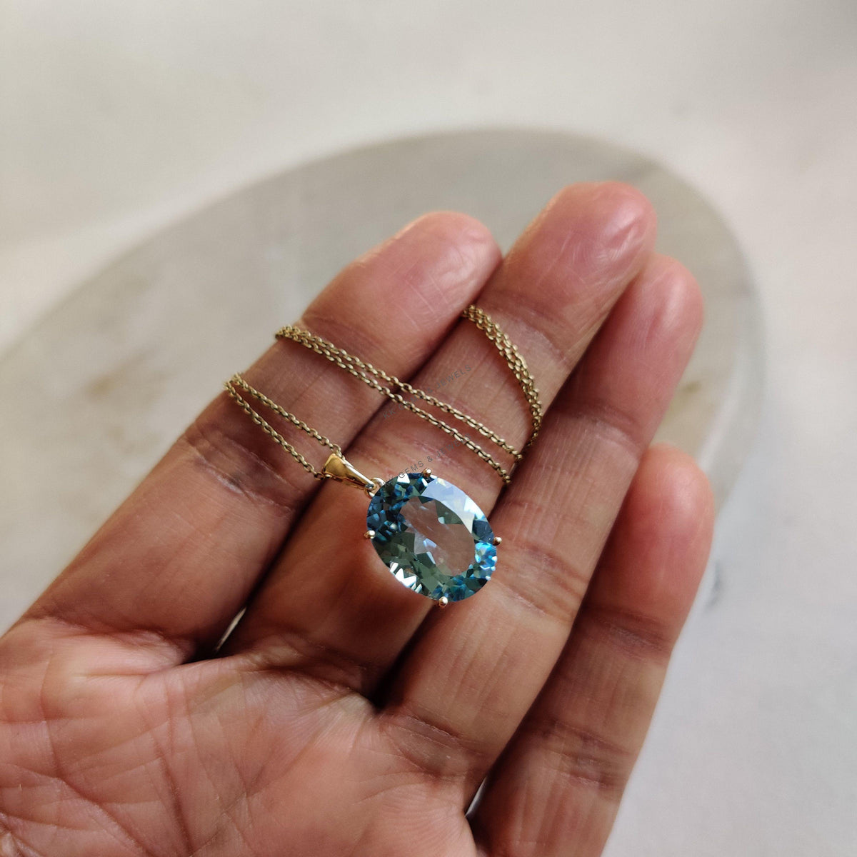14K Solid Gold Natural Sky Blue Topaz Pendant, December Birthstone