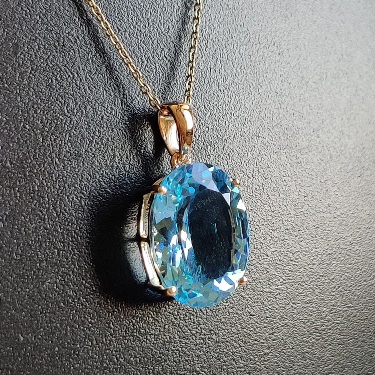 14K Solid Gold Natural Sky Blue Topaz Pendant, December Birthstone