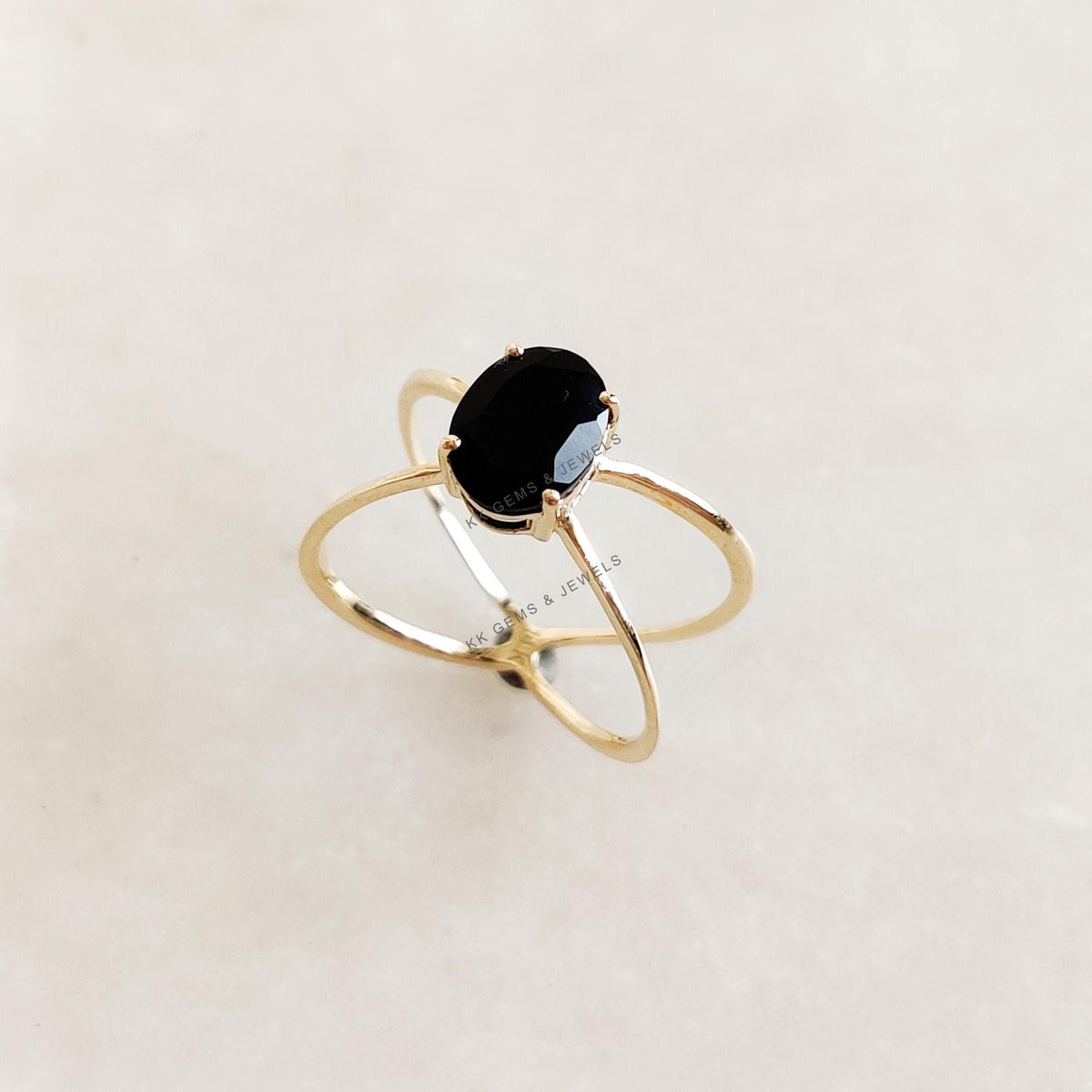 14K Solid Gold Natural Black Onyx Ring: Dainty December Birthstone