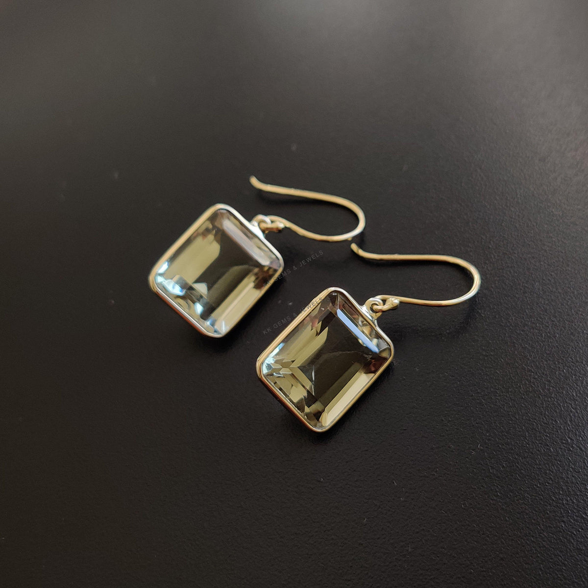 Natural Green Amethyst Octagon Earrings, 14K Solid Yellow Gold Bezel, February Birthstone