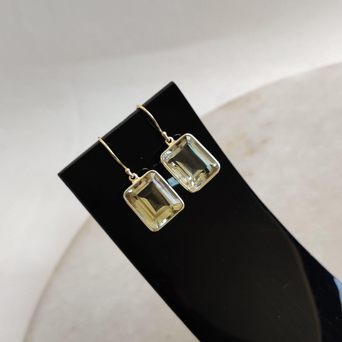 Natural Green Amethyst Octagon Earrings, 14K Solid Yellow Gold Bezel, February Birthstone